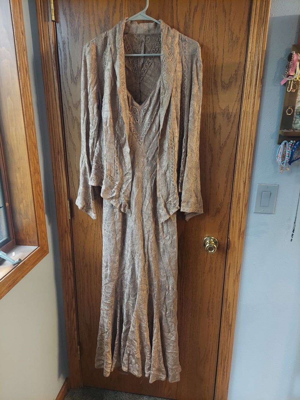 Damianou Metallic Gold Knit 2-Piece Maxi Dress Set - Medium